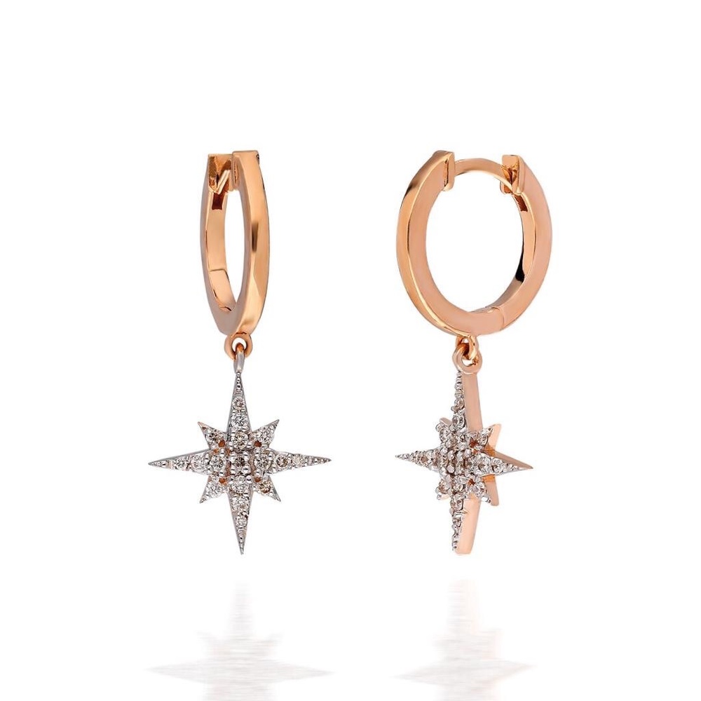 Diamond North Star 14K Gold Hoop Earrings